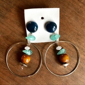 free people dangle hoop gemstone bead earrings